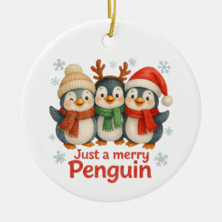 Gewoon een vrolijke kerstkaart van een pinguïn – S Keramisch Ornament