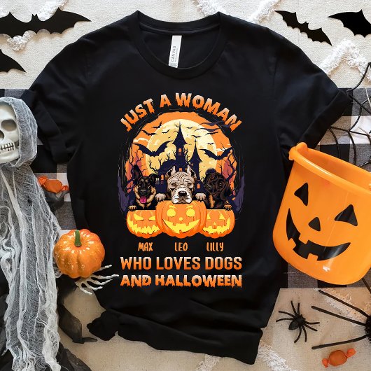 Gewoon een vrouw die van honden en Halloween-gewoo T-shirt