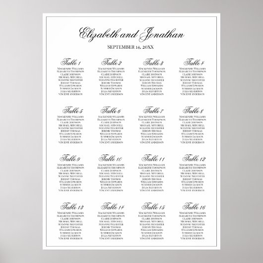 Gewoon Elegant 16 Tafel Trouwstoel Grafiek Poster (Voorkant)