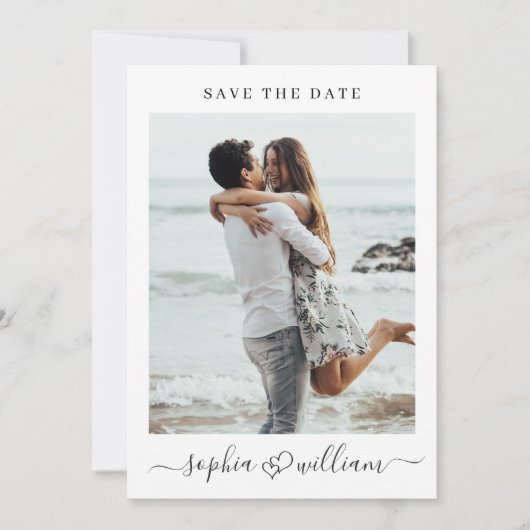 Gewoon Elegant 2 foto bruiloft harten eenvoudig Save The Date (Voorkant)
