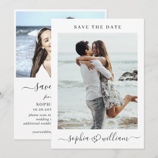 Gewoon Elegant 2 foto bruiloft harten eenvoudig Save The Date (Voorkant / Achterkant)