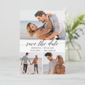 Gewoon elegant 3 foto bruiloft hart opslaan van de save the date (Staand voorkant)