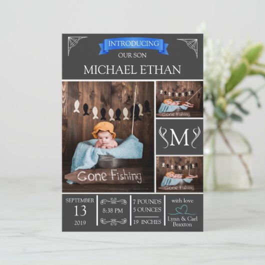 Gewoon Elegant Baby Boy Geboorteaankondiging Kaart (Staand voorkant)