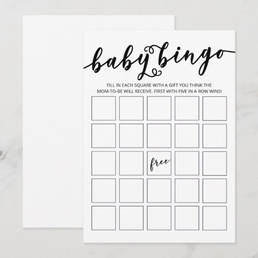 Gewoon Elegant Baby shower Bingo Kaart (Voorkant / Achterkant)