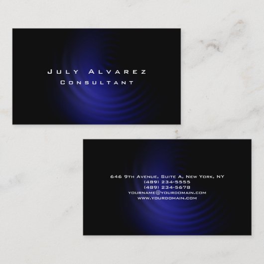 Gewoon Elegant Black Blue Minimalist Modern Custom Visitekaartje (Voorkant / Achterkant)