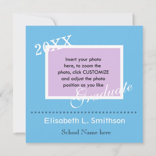Gewoon, elegant blauw fotoafstuderen kaart (Achterkant)