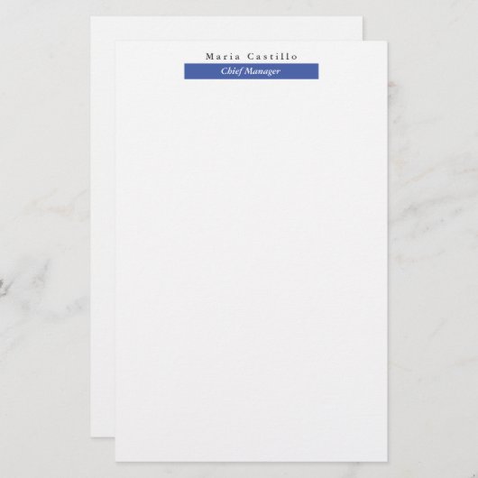 Gewoon Elegant Blue White Minimal Design Briefpapier (Voorkant / Achterkant)
