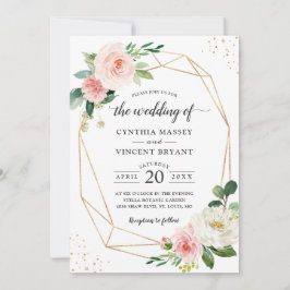 Gewoon Elegant Blush Floral Geometric Wedding Kaart
