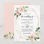 Gewoon Elegant Blush Floral Geometric Wedding Kaart (Voorkant / Achterkant)