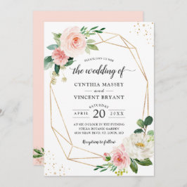 Gewoon Elegant Blush Floral Geometric Wedding Kaart