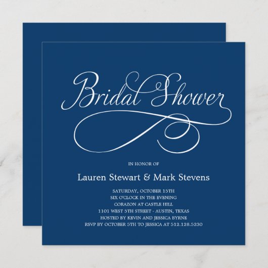 Gewoon Elegant Bridal Shower Invitation Navy Kaart (Voorkant / Achterkant)