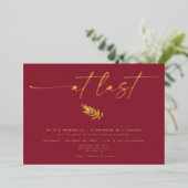 Gewoon Elegant Burgundy Wedding Calligraphy Foto Folie Uitnodiging (Staand Voorkant)