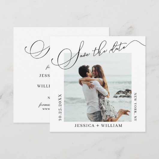 Gewoon Elegant Calligraphy Wedding Photo Save The Date (Voorkant / Achterkant)