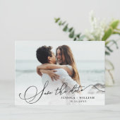Gewoon Elegant Calligraphy Wedding Photo Save The Date (Staand voorkant)