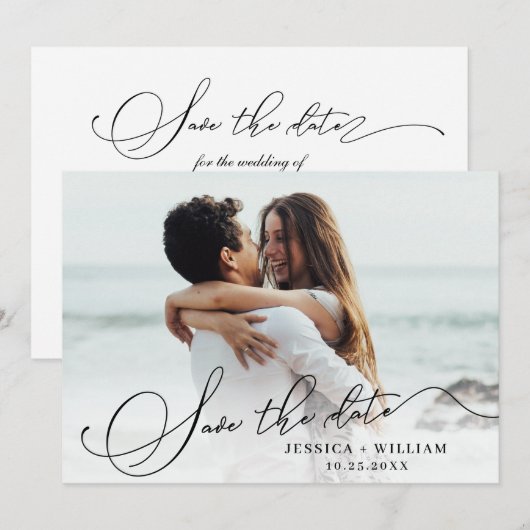 Gewoon Elegant Calligraphy Wedding Photo Save The Date (Voorkant / Achterkant)