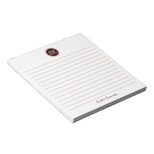 Gewoon Elegant Chocolate Brown-monogram Notitieblok (Schuin)