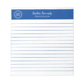 Gewoon Elegant Cobalt Blue Lined Monogram Business Notitieblok (Voorkant)