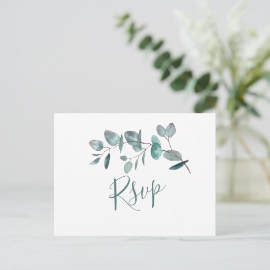 Gewoon Elegant Eucalyptus bruiloft RSVP Briefkaart (Staand voorkant)