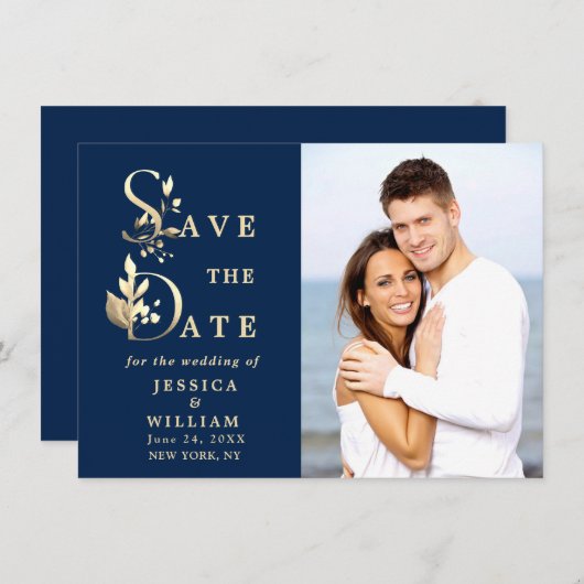 Gewoon Elegant Eucalyptus PHOTO Weddenschap Save The Date (Voorkant / Achterkant)