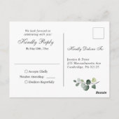 Gewoon Elegant Eucalyptus Waterverf Wedding RSVP Briefkaart (Achterkant)