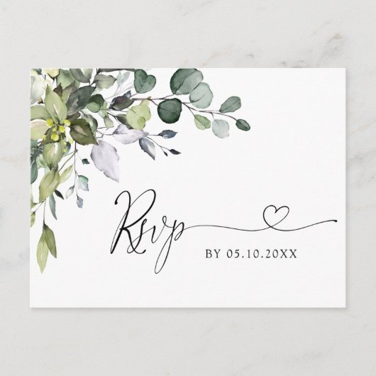 Gewoon Elegant Eucalyptus Waterverf Wedding RSVP Briefkaart (Voorkant)