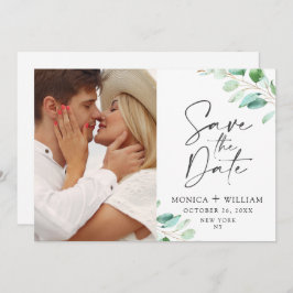 Gewoon Elegant Eucalyptus Weddenschap Foto Save The Date