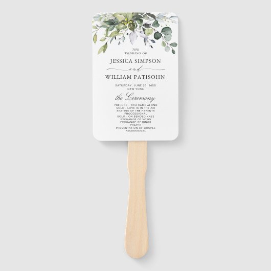 Gewoon Elegant Eucalyptus Wedding Programme Handwaaier (Voorkant)