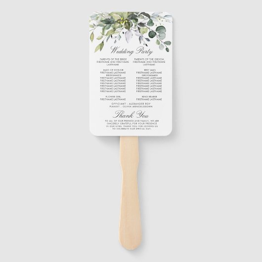 Gewoon Elegant Eucalyptus Wedding Programme Handwaaier (Achterkant)