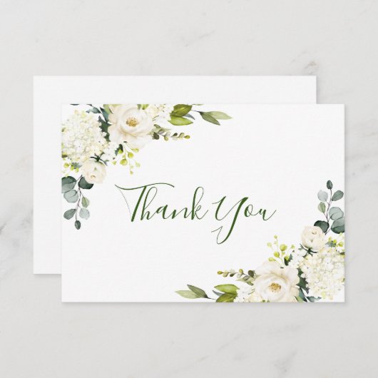 Gewoon Elegant Eucalyptus White Roses Floral Bedankkaart (Voorkant / Achterkant)