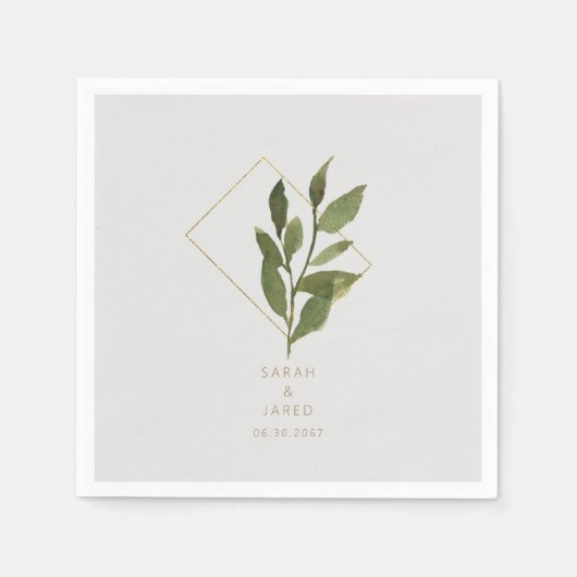Gewoon Elegant Foliage Grey Gold Wedding Cocktail Servet (Voorkant)
