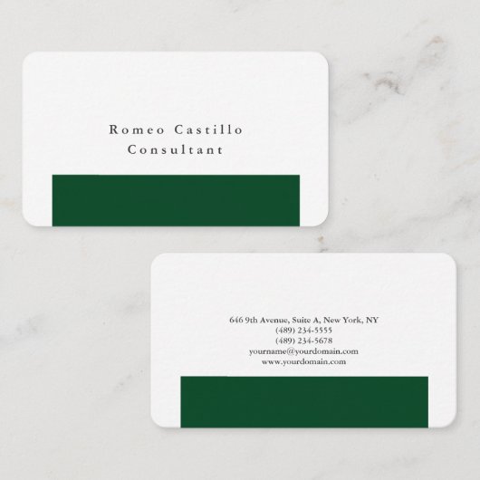 Gewoon Elegant Forest Green White-minimalistisch d Visitekaartje (Voorkant / Achterkant)