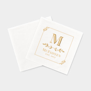 Gewoon Elegant Gold Greenery Lijst Monogram Folie Servetten