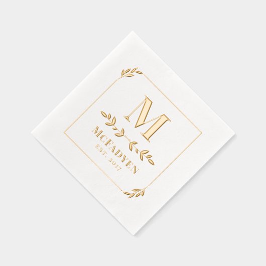 Gewoon Elegant Gold Greenery Lijst Monogram Folie Servetten (Rechts)