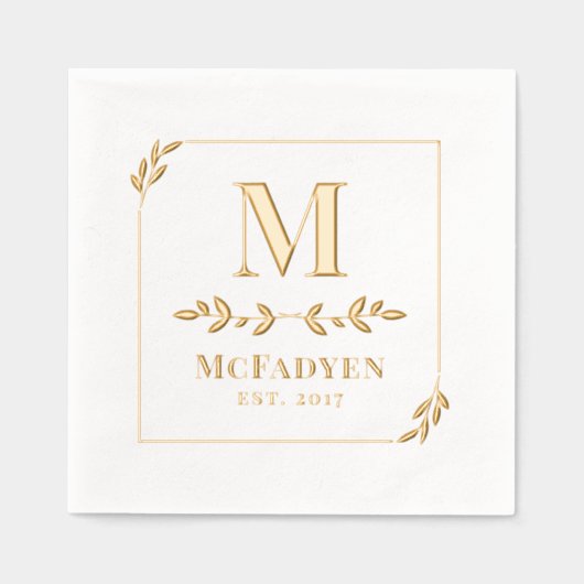 Gewoon Elegant Gold Greenery Lijst Monogram Folie Servetten (Voorkant)