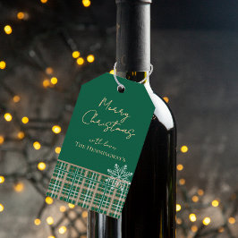 Gewoon Elegant Green Tan Plaid Snowflake Gift Labe Cadeaulabel