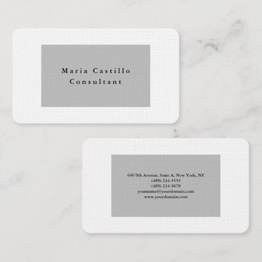 Gewoon Elegant, grijs, wit, minimalistisch design Visitekaartje (Voorkant / Achterkant)