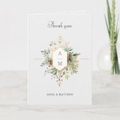 Gewoon Elegant Kerst Bloemen Monogram Bedankkaart (Voorkant)
