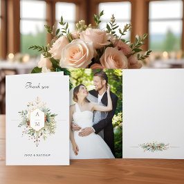 Gewoon Elegant Kerst Bloemen Monogram Bedankkaart