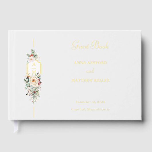 Gewoon Elegant Kerst Bloemen Monogram Gastenboek (Voorkant)