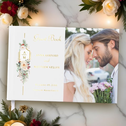 Gewoon Elegant Kerst Bloemen Monogram Gastenboek