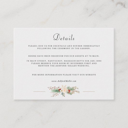 Gewoon Elegant Kerst Bloemen Monogram Informatiekaartje (Voorkant)