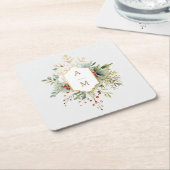 Gewoon Elegant Kerst Bloemen Monogram Kartonnen Onderzetters (Schuin)