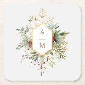 Gewoon Elegant Kerst Bloemen Monogram Kartonnen Onderzetters (Voorkant)