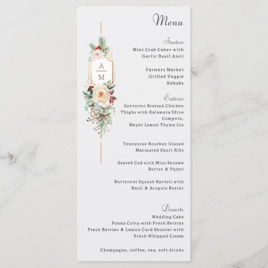 Gewoon Elegant Kerst Bloemen Monogram Menu (Voorkant)