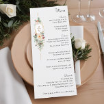 Gewoon Elegant Kerst Bloemen Monogram Menu<br><div class="desc">Dit prachtige winterse botanische menu bevat boeketten van ivoren rozen en bloemetjes,  rode hulstbessen,  sparren en goudgele sneeuwvlokken die een elegant gouden label omringen voor uw monogram op een bleke parelgrijze achtergrond. Bevat bewerkbare tekstvelden voor uw menuopties en een aanvullende bloemenafbeelding op de achterkant.</div>
