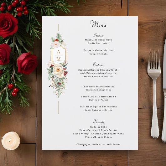 Gewoon Elegant Kerst Bloemen Monogram Menu