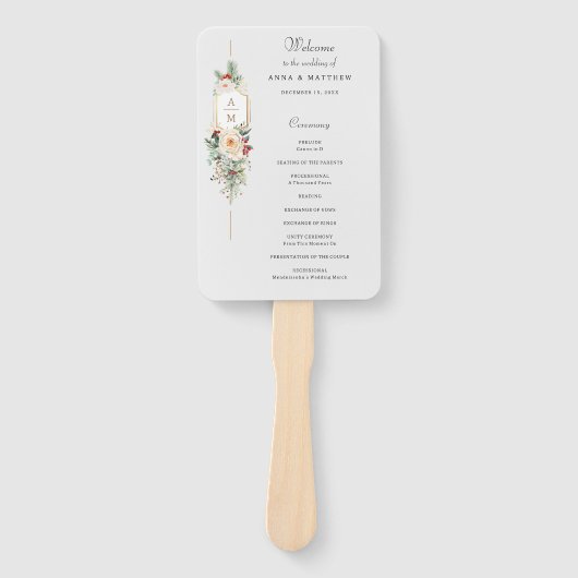 Gewoon Elegant Kerst Bloemen Monogram Programma Handwaaier (Voorkant)