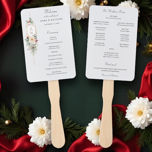 Gewoon Elegant Kerst Bloemen Monogram Programma Handwaaier