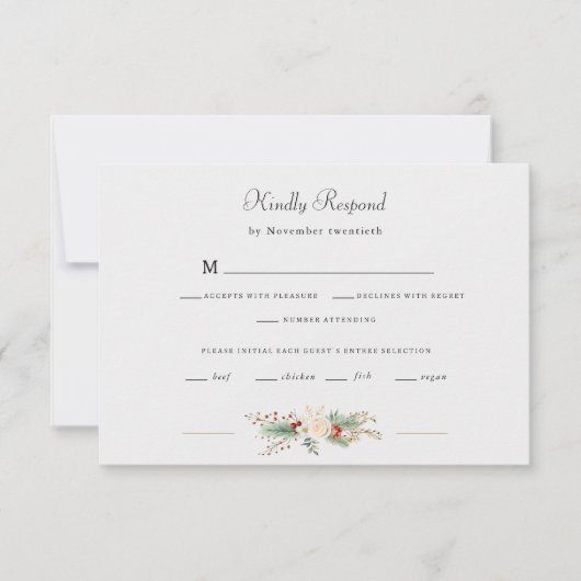 Gewoon Elegant Kerst Bloemen Monogram RSVP Kaartje (Voorkant)