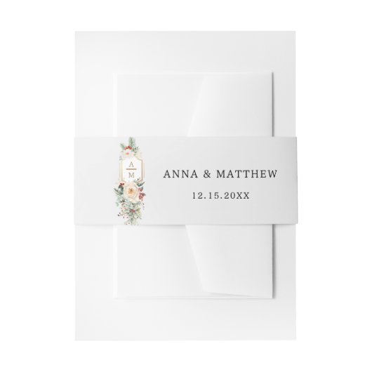 Gewoon Elegant Kerst Bloemen Monogram Uitnodigingen Wikkel (Voorkant Voorbeeld)